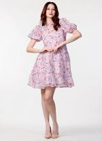 Organza  Light Pink Party Wear Printed Readymade Dress